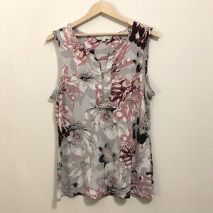 Cleo Stretchy Grey Pink and White Floral 1/4 Zipper Tank Top